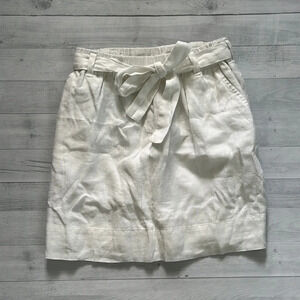 LOFT 100% Linen White High Waist Belted Skirt Size L
